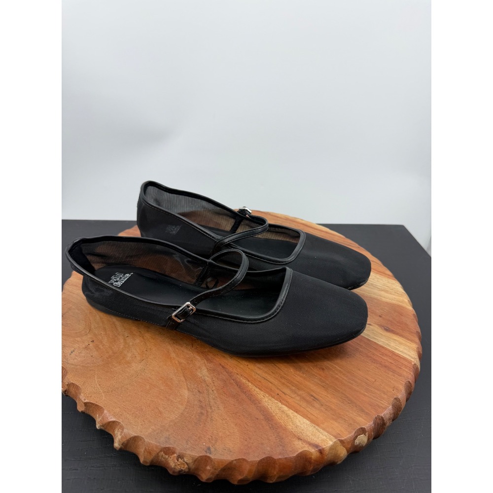 Wild Fable Mesh Mary Jane Flats Women 8 Black Sheer Square Toe Buckle Strap